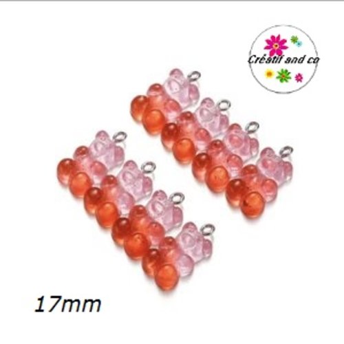 Breloque ourson translucide bi-couleur rose/orange