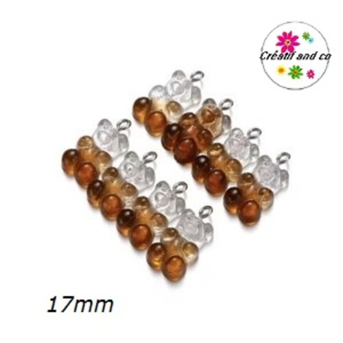 Breloque ourson translucide bi-couleur translucide/marron