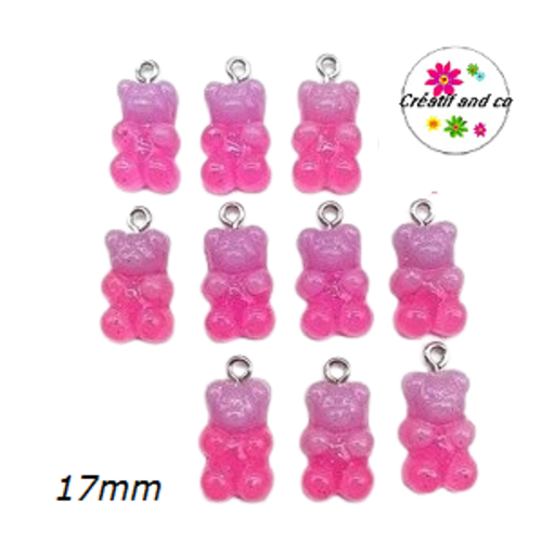 Breloque ourson paillette bi-couleur parme/fuchsia