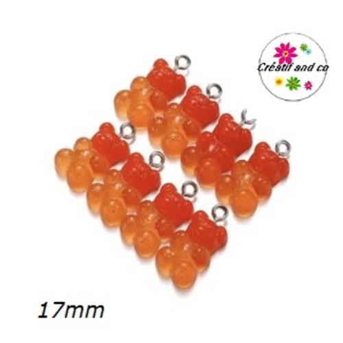 Breloque ourson paillette bi-couleur rouge/orange