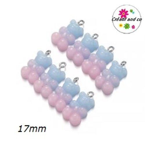 Breloque ourson bi-couleur bleu/rose