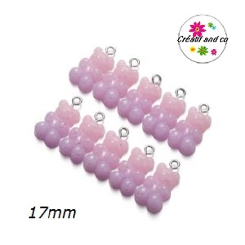 Breloque ourson bi-couleur rose/parme