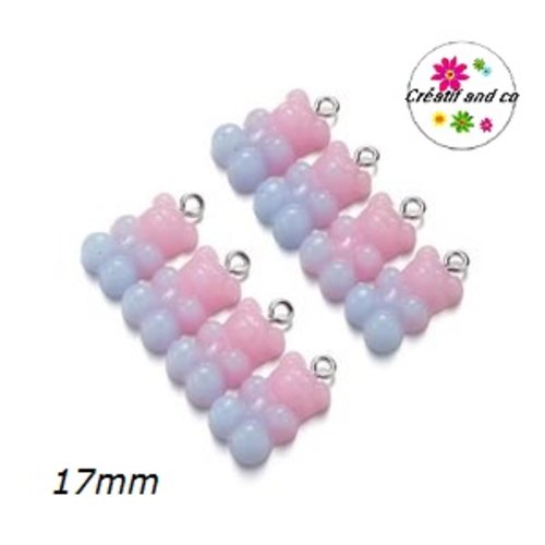 Breloque ourson paillette bi-couleur rose/bleu