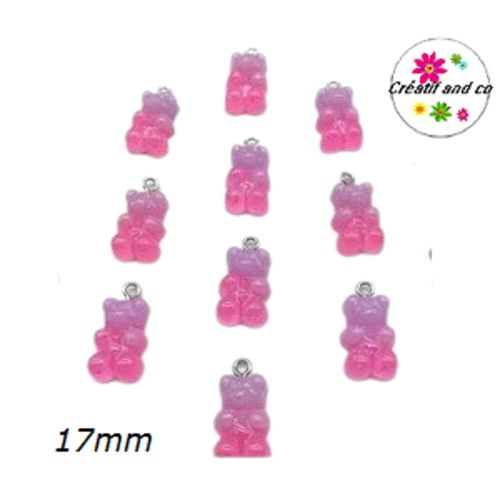 Breloque ourson bi-couleur parme/fuchsia