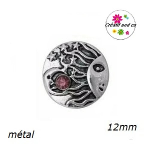 Bouton pression métal soleil et strass parme 12mm