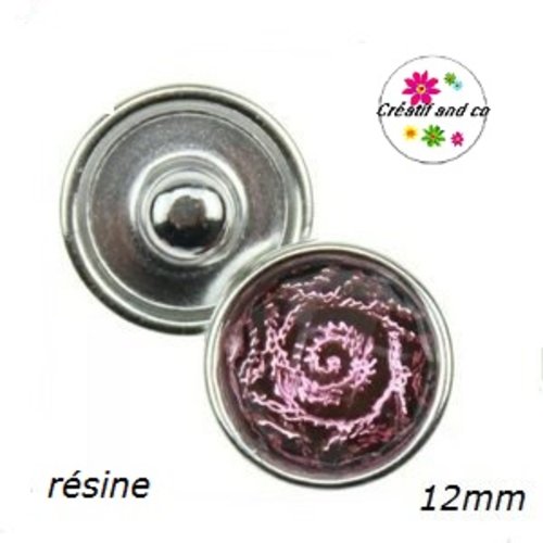 Bouton pression rose/noir résine 12mm