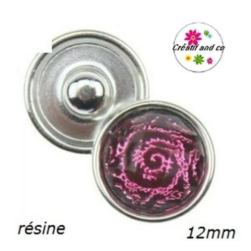 Bouton pression fuchsia/noir résine 12mm