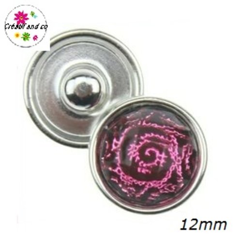 Bouton pression fuchsia/noir résine 12mm
