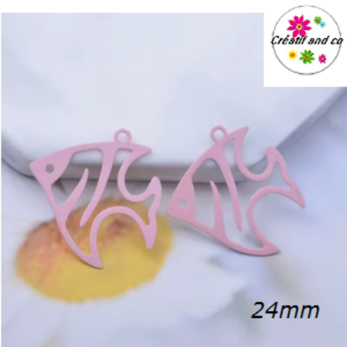 Breloque estampe poisson rose 24mm