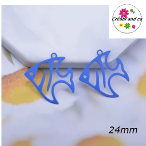 Breloque estampe poisson bleu roi 24mm