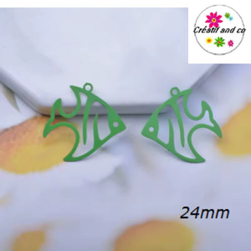 Breloque estampe poisson vert 24mm