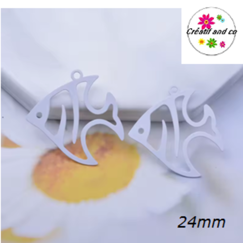 Breloque estampe poisson blanc 24mm