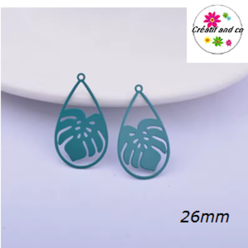 Breloque estampe feuille de plante tropicale vert foncé 26mm