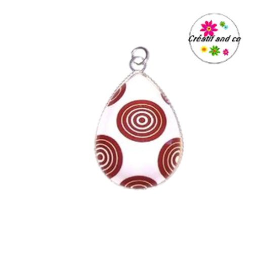 Pendentif  cabochon goutte cercle rouge fond blanc