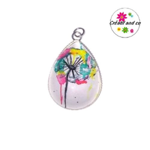 Pendentif cabochon goutte pissenlit coloré