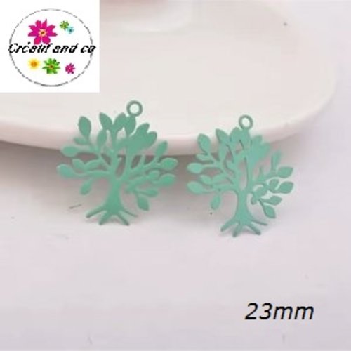 Breloque estampe arbre vert paon 23mm