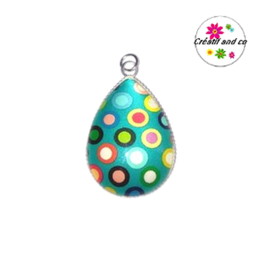 Pendentif cabochon goutte cercles colorés