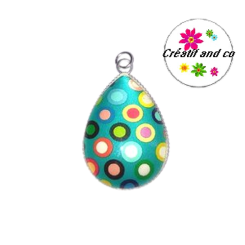 Pendentif cabochon goutte cercles colorés