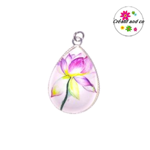 Pendentif cabochon goutte fleurie