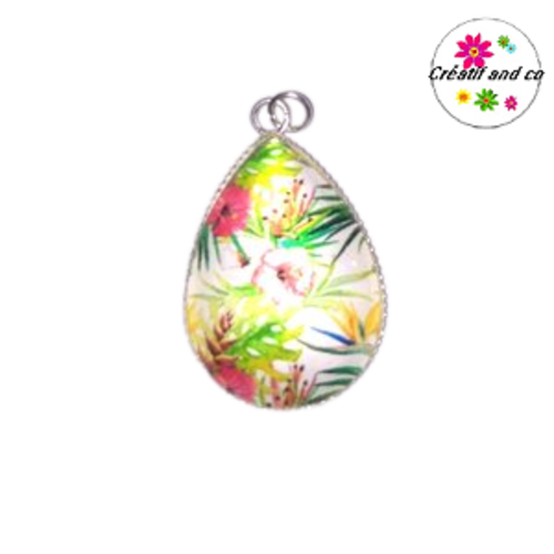Pendentif cabochon goutte feuille tropicale