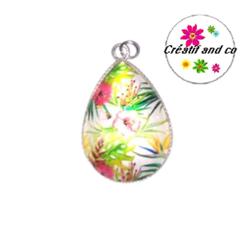 Pendentif cabochon goutte feuille tropicale