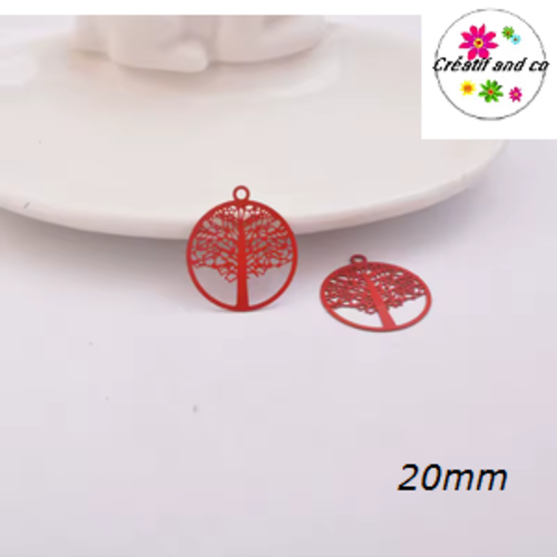 Breloque estampe arbre de vie rouge  20mm