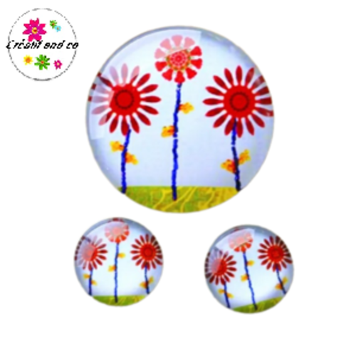 Lot cabochon trio de fleur  25mm et 2 cabochons 12mm