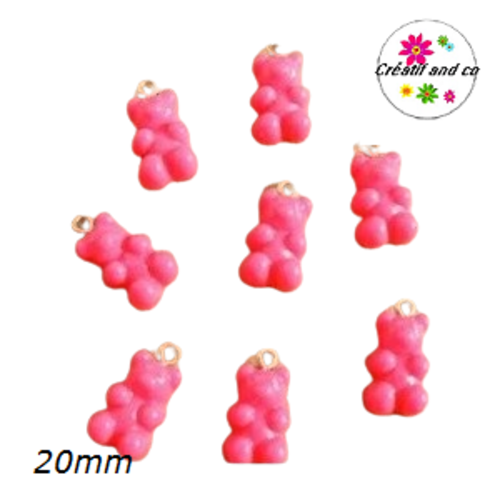 Breloque ourson rose fluo