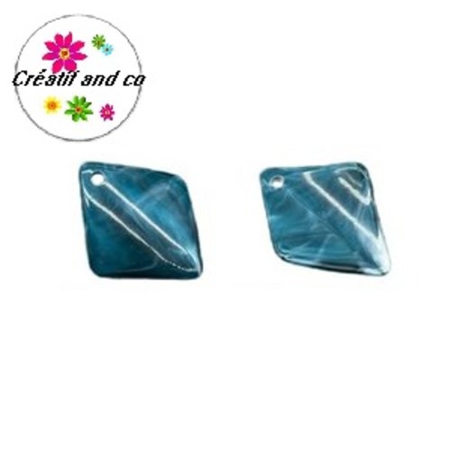 X2 perles acrylique forme diamant bleu vert 30mm