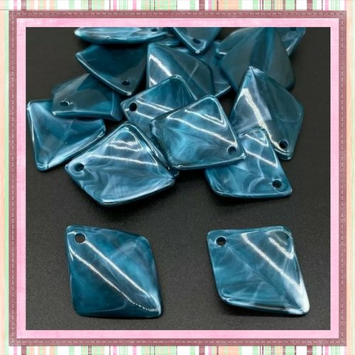 X2 perles acrylique forme diamant bleu vert 30mm