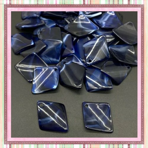 X2 perles acrylique forme diamant bleu nuit 30mm