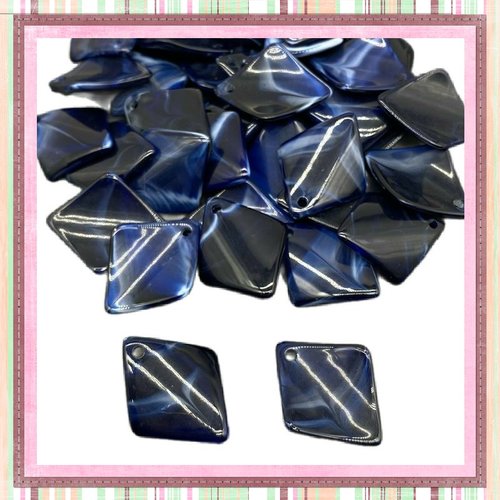 X2 perles acrylique forme diamant bleu nuit 30mm