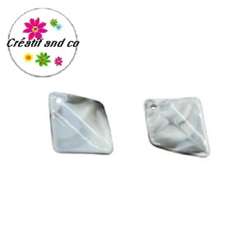 X2 perles acrylique forme diamant gris 30mm