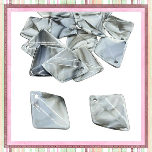 X2 perles acrylique forme diamant gris  30mm