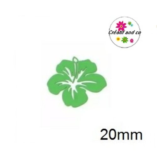 Breloque estampe fleur hibiscus vert feuille 20mm