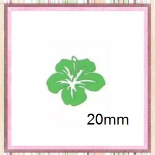 Breloque estampe fleur hibiscus vert feuille 20mm