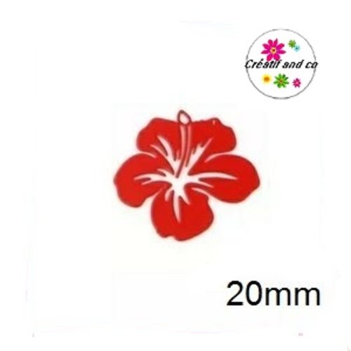Breloque estampe fleur hibiscus rouge 20mm