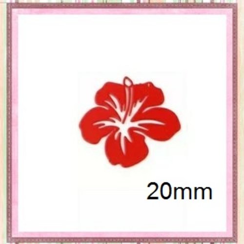 Breloque estampe fleur hibiscus rouge 20mm