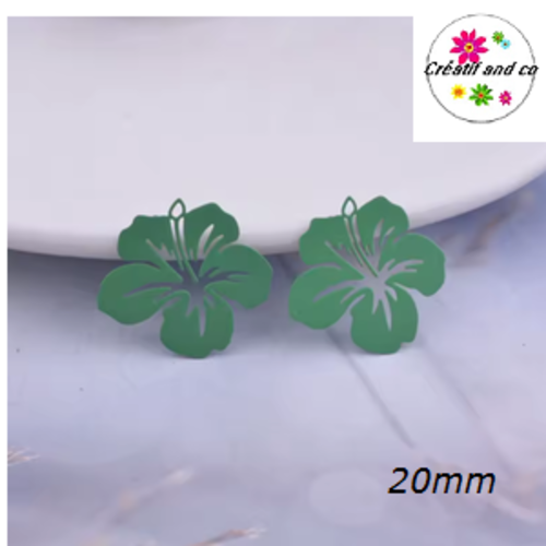 Breloque estampe fleur hibiscus vert 20mm