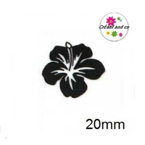 Breloque estampe fleur hibiscus noire 20mm