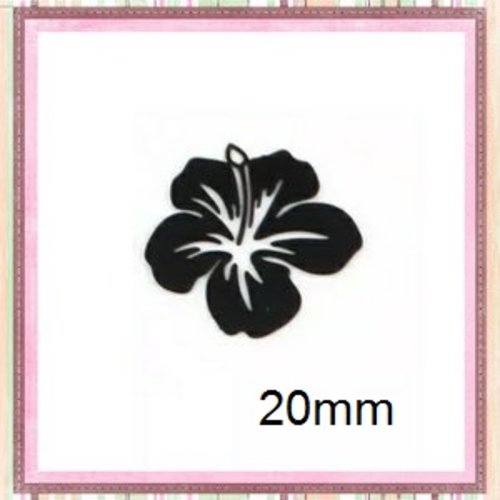 Breloque estampe fleur hibiscus noire 20mm