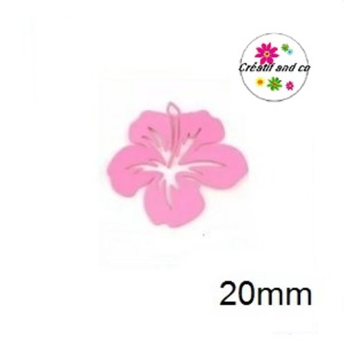 Breloque estampe fleur hibiscus rose 20mm