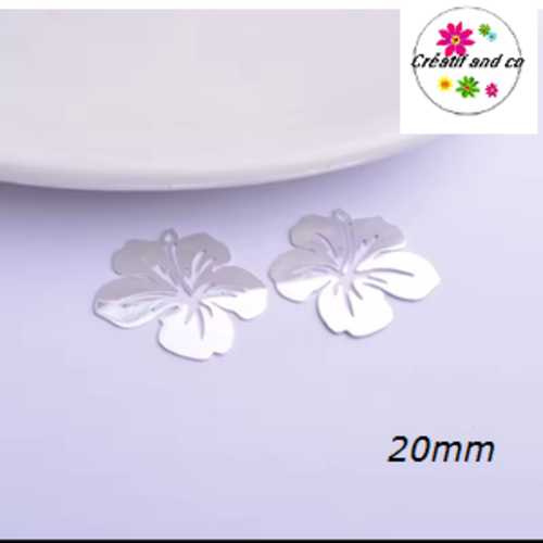 Breloque estampe fleur hibiscus argent  20mm