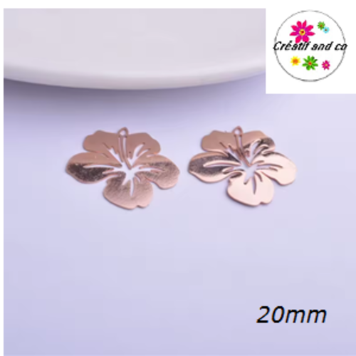 Breloque estampe fleur hibiscus rose gold 20mm