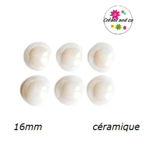 Cabochon dôme céramique blanc 16mm