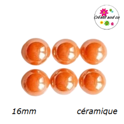 Cabochon dôme céramique orange foncé 16mm