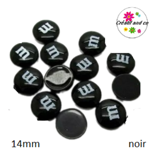 X2 cabochons m&ms noir résine 14mm