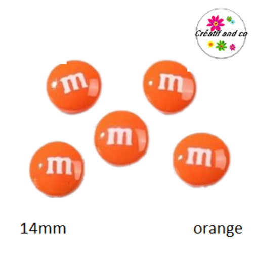 X2 cabochons m&ms orange résine 14mm