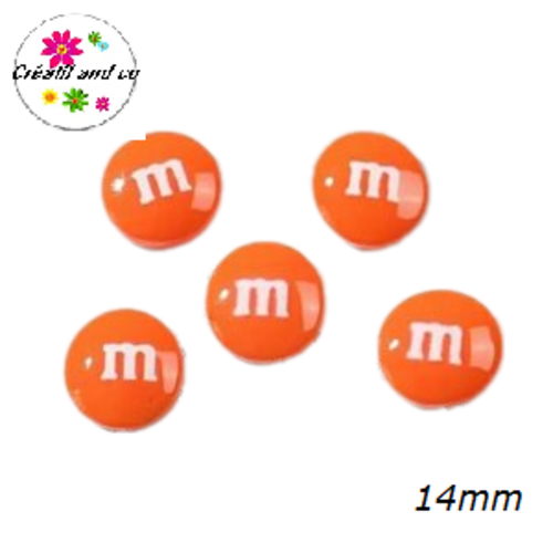 X2 cabochons m&ms orange résine 14mm