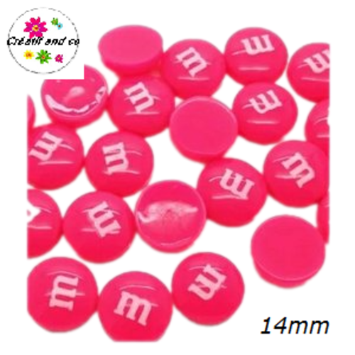 X2 cabochons m&ms fuchsia résine 14mm